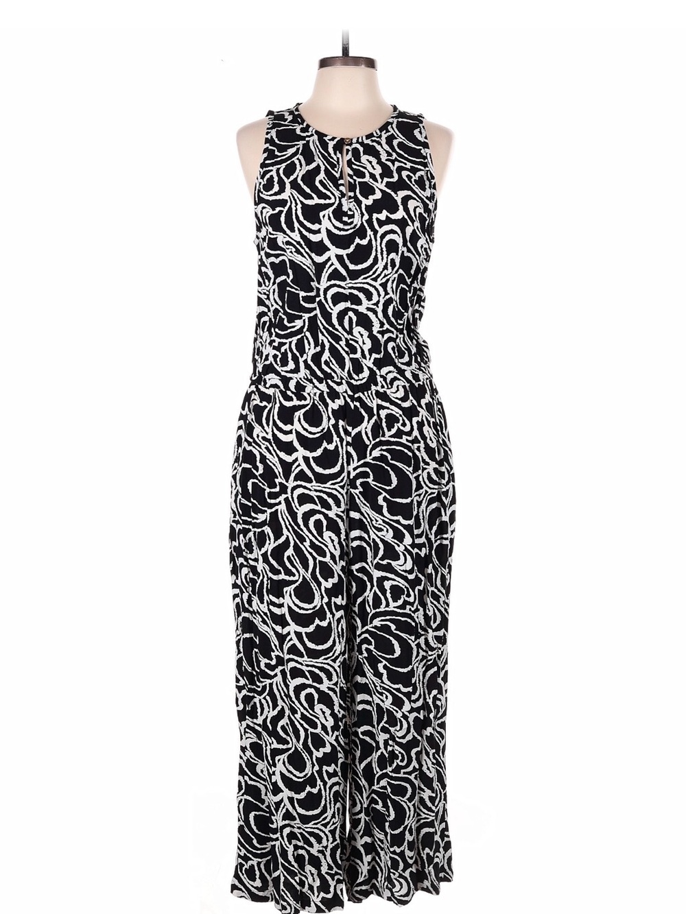 LOFT Black & White Abstract Print Sleeveless Jumpsuit